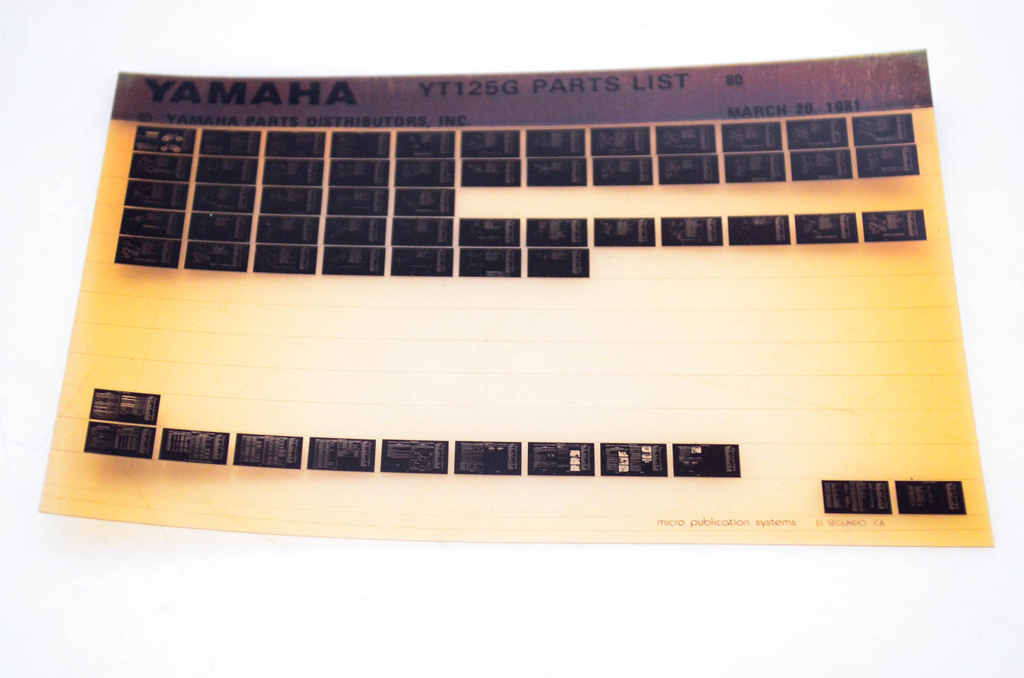 OEM Yamaha YT125G 1981/March 20 '80 Parts List Microfiche