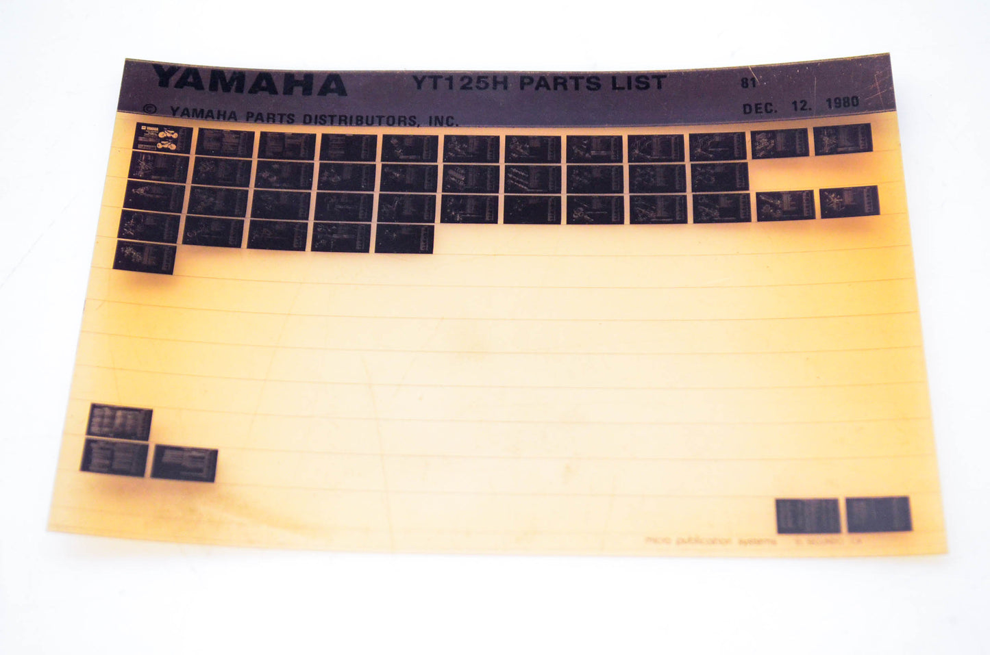 OEM Yamaha YT125H 1980/December 12 '81 Parts List Microfiche