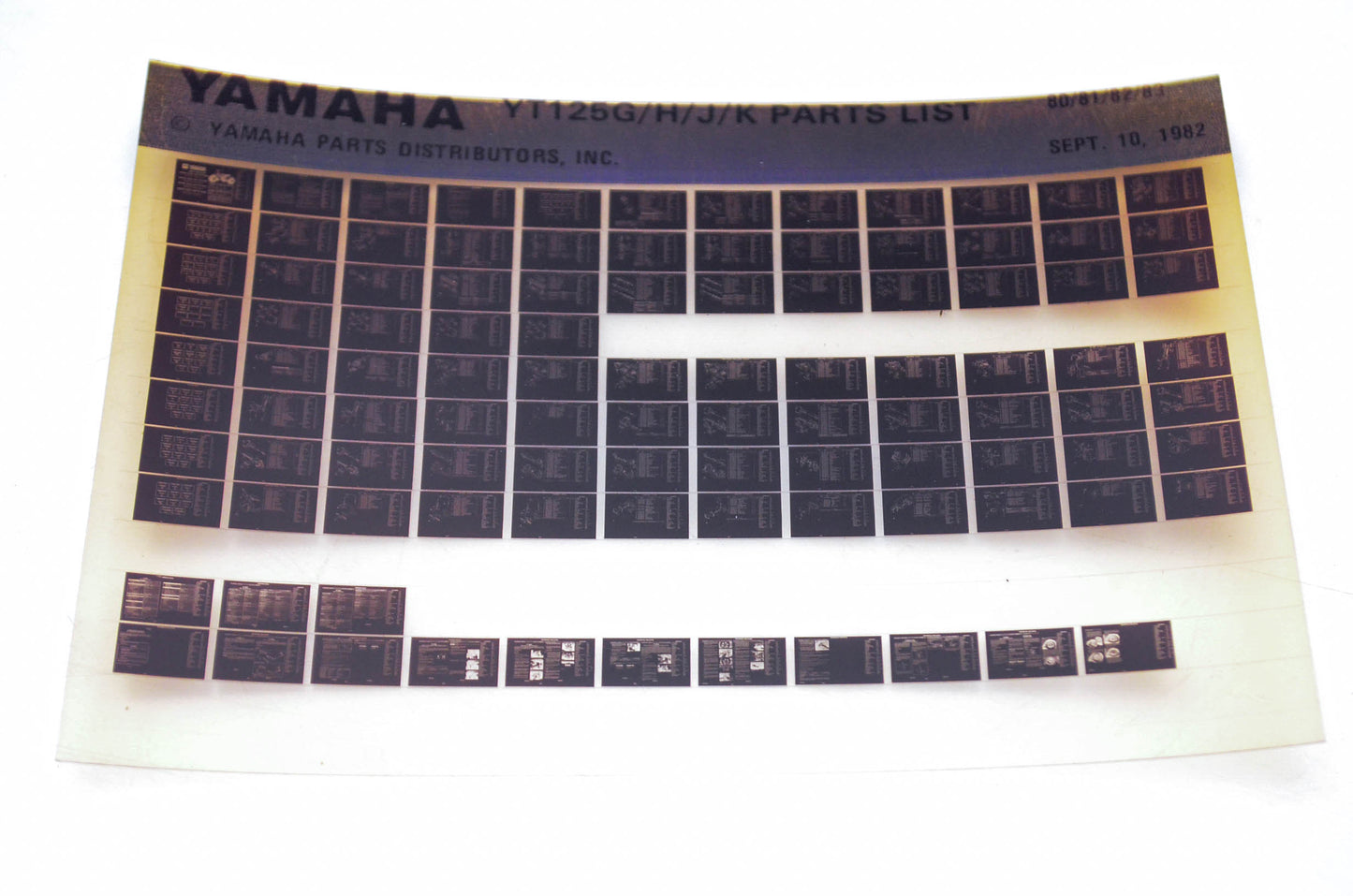 OEM Yamaha YT125G/H/J/K 1982/September 10 '80 - '83 Parts List Microfiche