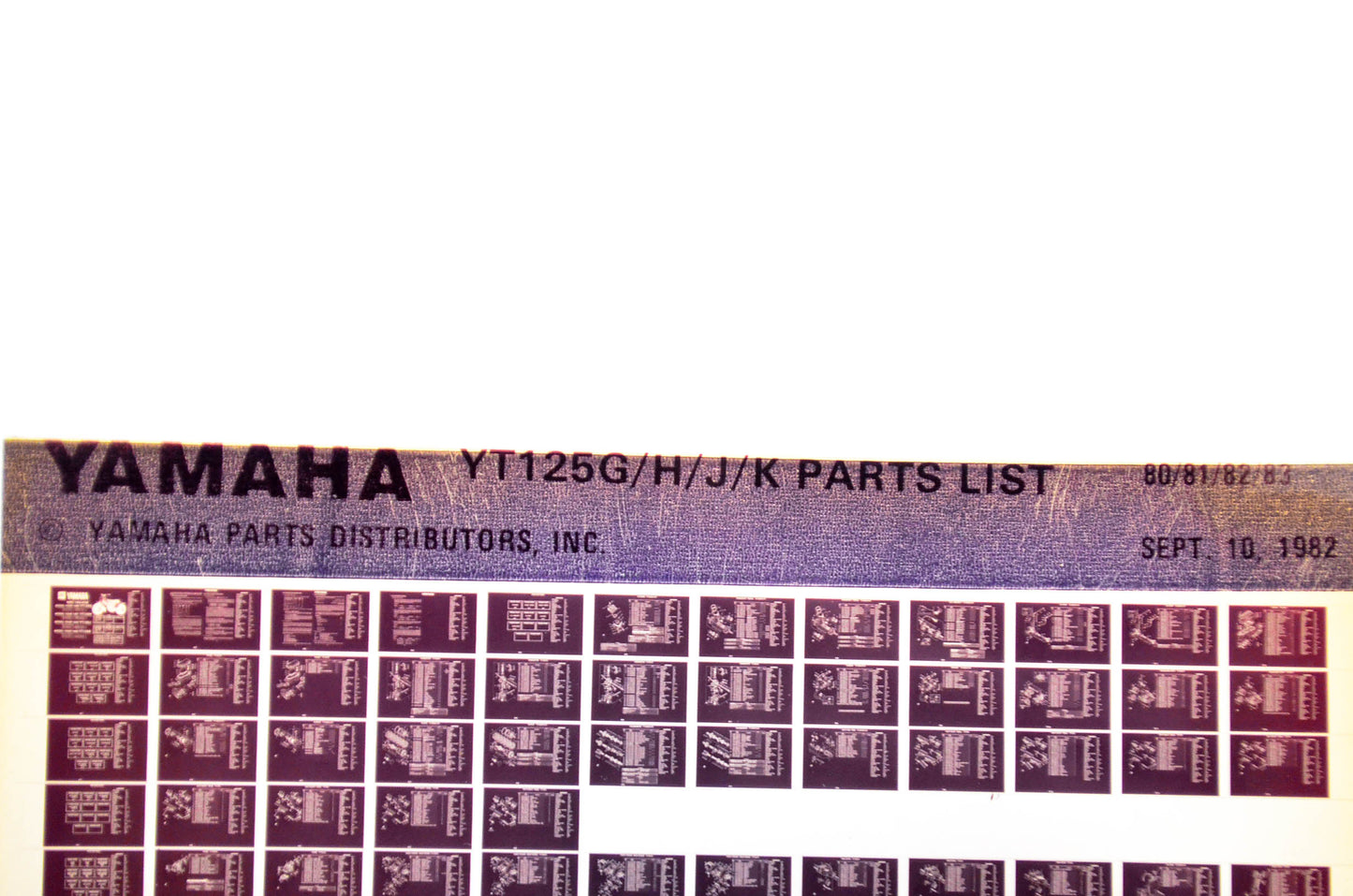 OEM Yamaha YT125G/H/J/K 1982/September 10 '80 - '83 Parts List Microfiche