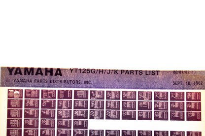 OEM Yamaha YT125G/H/J/K 1982/September 10 '80 - '83 Parts List Microfiche