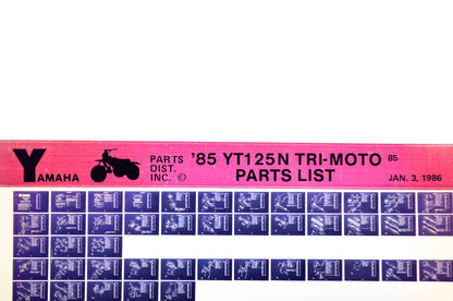 OEM Yamaha YT125N 1986/January 3 '85 Tri-Moto Parts List Microfiche