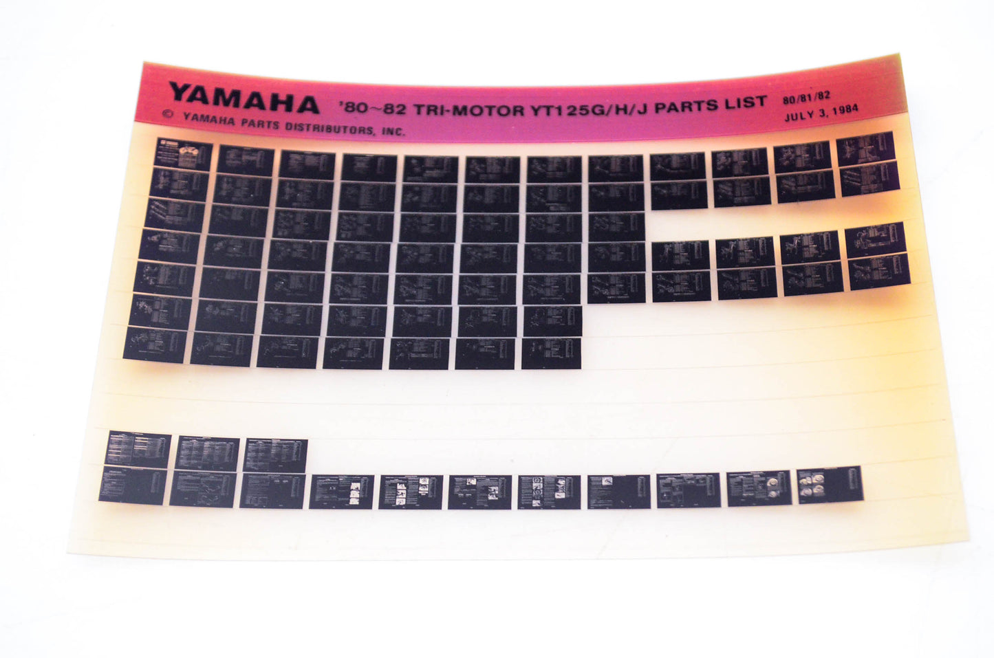 OEM Yamaha YT125G/H/J 1984/July 3 '80 - '82 Tri-Motor Parts List Microfiche