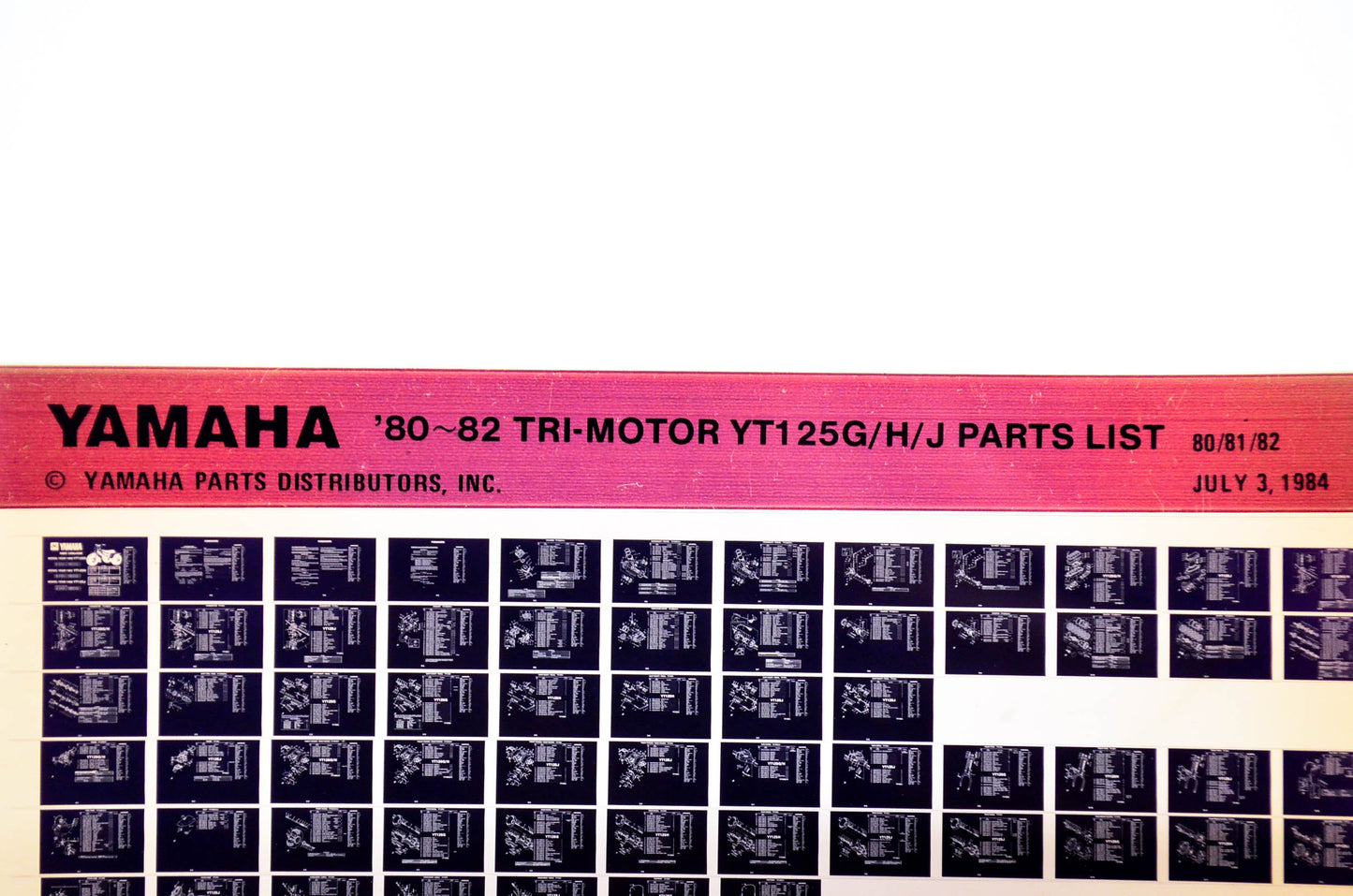 OEM Yamaha YT125G/H/J 1984/July 3 '80 - '82 Tri-Motor Parts List Microfiche