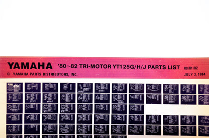 OEM Yamaha YT125G/H/J 1984/July 3 '80 - '82 Tri-Motor Parts List Microfiche