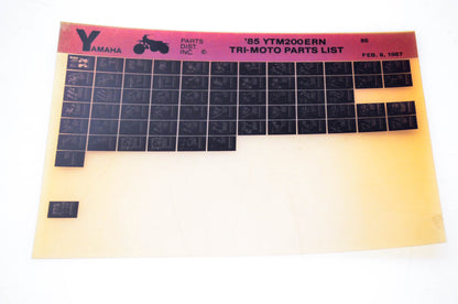OEM Yamaha YTM200ERN 1987/February 6 '85 Tri-Moto Parts List Microfiche