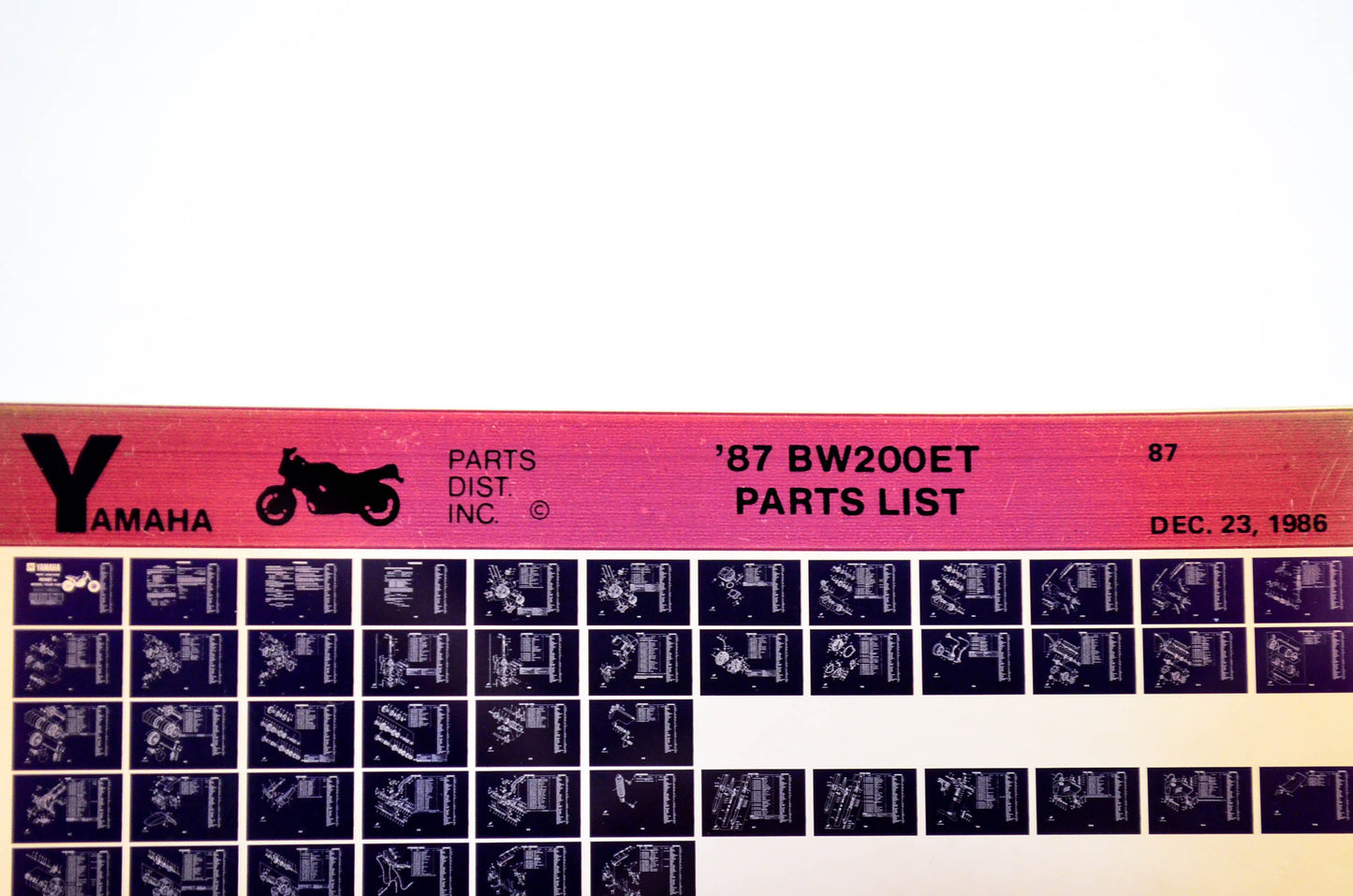 OEM Yamaha BW200ET 1986/December 23 '87 Parts List Microfiche