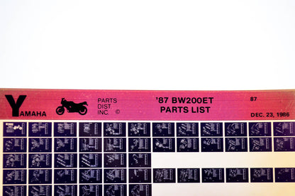 OEM Yamaha BW200ET 1986/December 23 '87 Parts List Microfiche