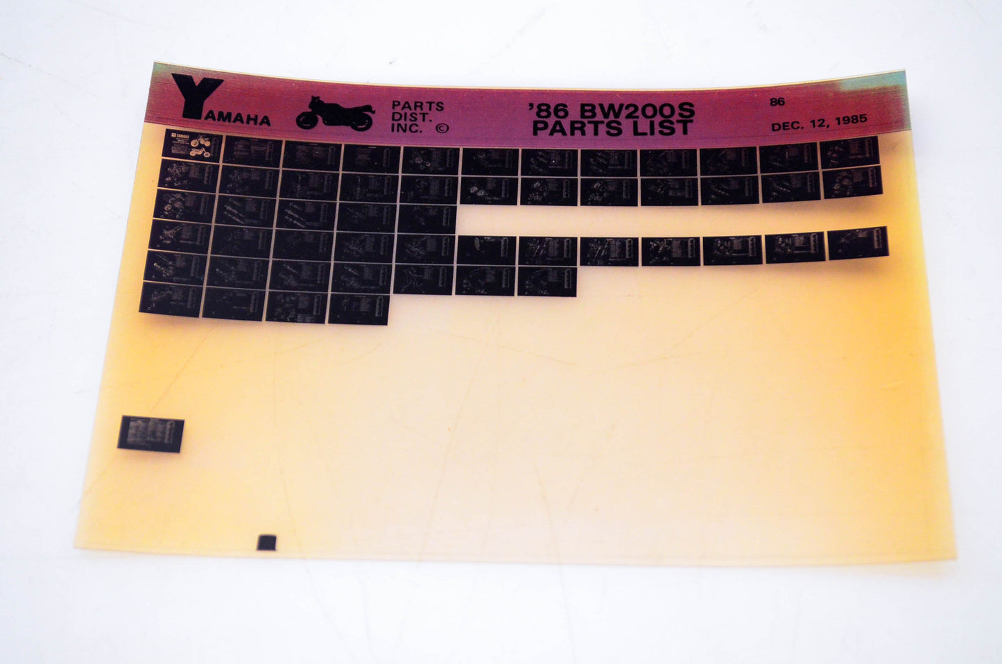 OEM Yamaha BW200S 1985/December 12 '86 Parts List Microfiche