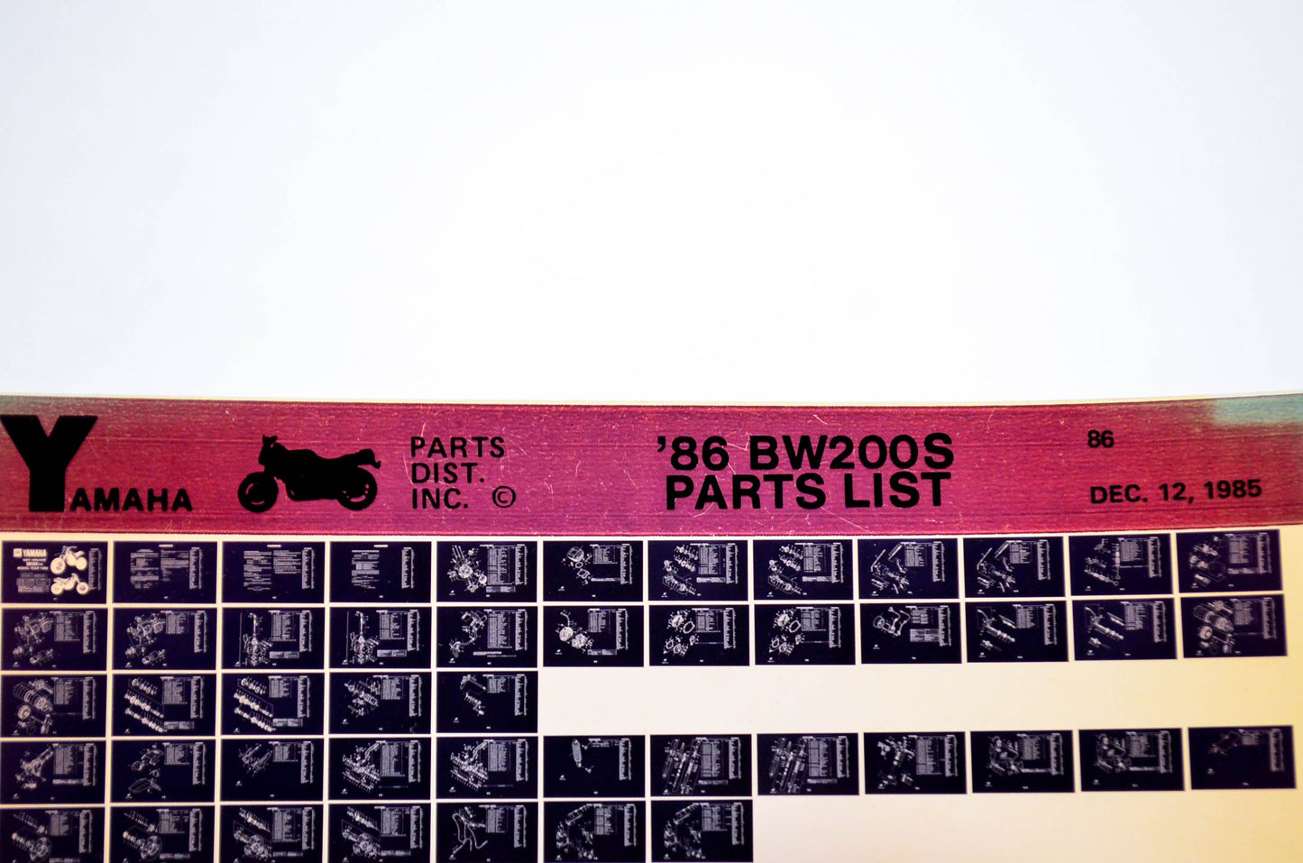 OEM Yamaha BW200S 1985/December 12 '86 Parts List Microfiche