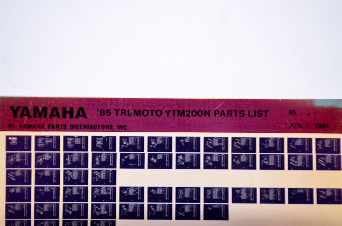OEM Yamaha YTM200N 1984/June 7 '85 Tri-Moto Parts List Microfiche