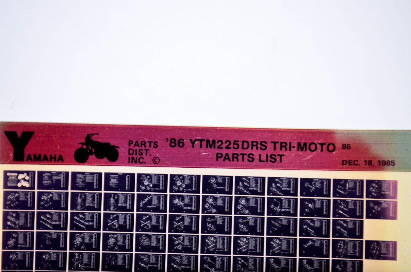 OEM Yamaha YTM225DRS 1985/December 18 '86 Tri-Moto Parts List Microfiche