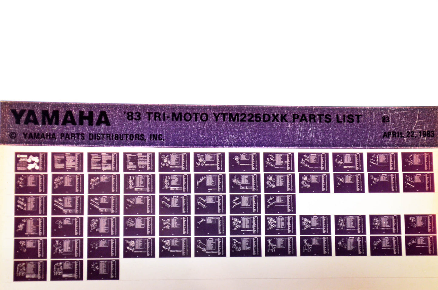 OEM Yamaha YTM225DXK 1983/April 22 '83 Tri-Moto Parts List Microfiche