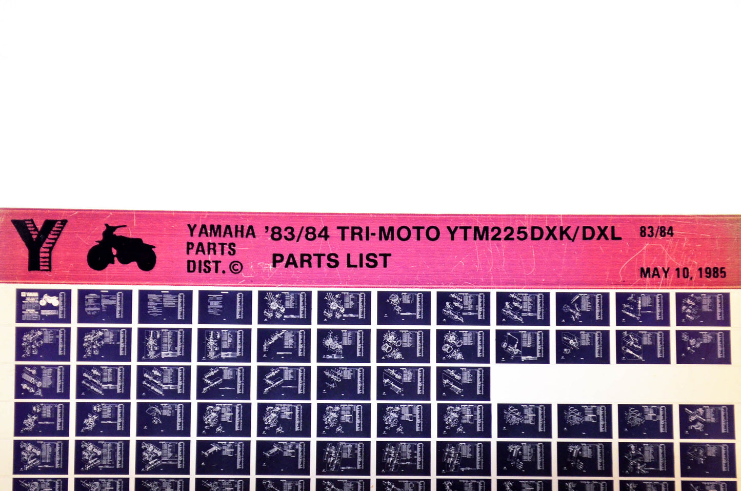 OEM Yamaha YTM225DXK/DXL 1985/May 10 '83 - '84 Tri-Moto Parts List Microfiche