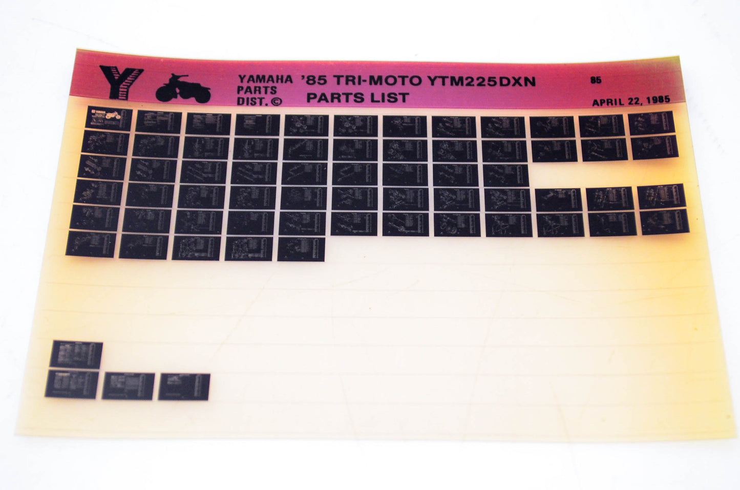 OEM Yamaha YTM225DXN 1985/April 22 '85 Tri-Moto Parts List Microfiche