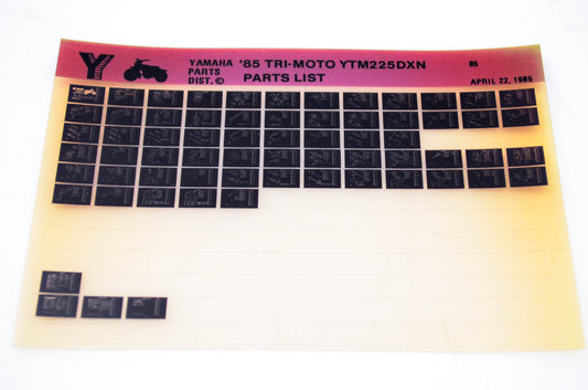 OEM Yamaha YTM225DXN 1985/April 22 '85 Tri-Moto Parts List Microfiche