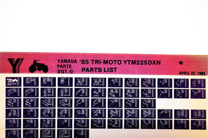 OEM Yamaha YTM225DXN 1985/April 22 '85 Tri-Moto Parts List Microfiche