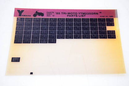 OEM Yamaha YTM225DRN 1985/June 24 '85 Tri-Moto Parts List Microfiche