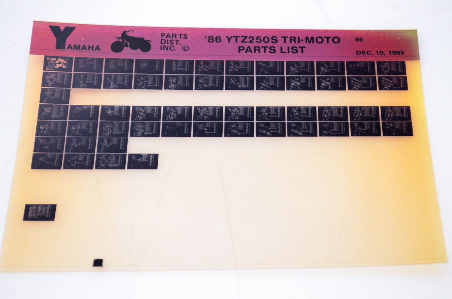OEM Yamaha YTZ250S 1985/December 19 '86 Tri-Moto Parts List Microfiche