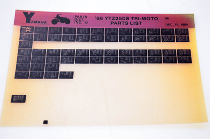 OEM Yamaha YTZ250S 1985/December 19 '86 Tri-Moto Parts List Microfiche