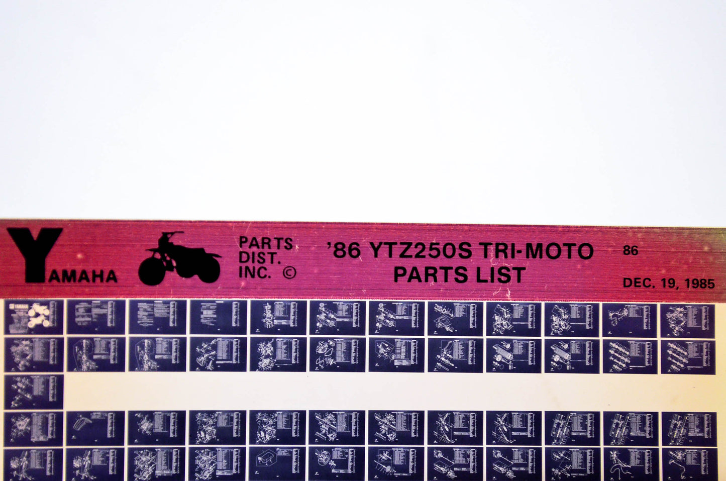 OEM Yamaha YTZ250S 1985/December 19 '86 Tri-Moto Parts List Microfiche