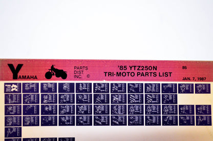 OEM Yamaha YTZ250N 1987/January 7 '85 Tri-Moto Parts List Microfiche