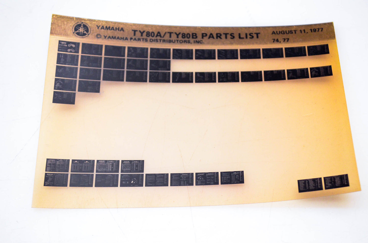 OEM Yamaha TY80A/TY80B 1977/August 11 '74 - '77 Parts List Microfiche