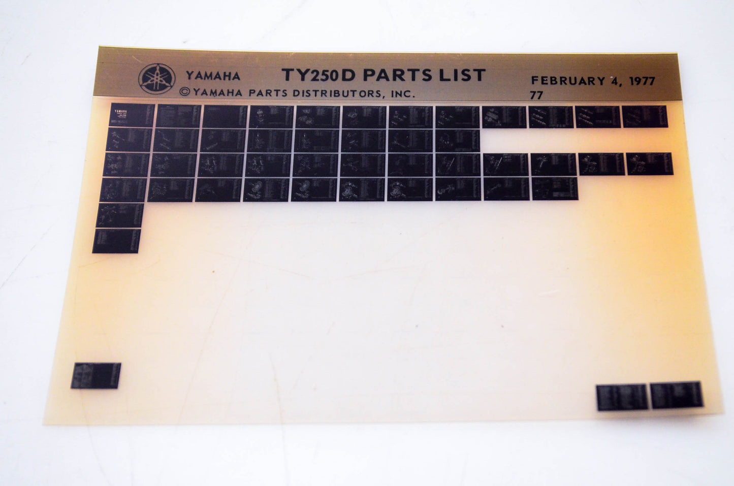 OEM Yamaha TY250D 1977/February 4 '77 Parts List Microfiche
