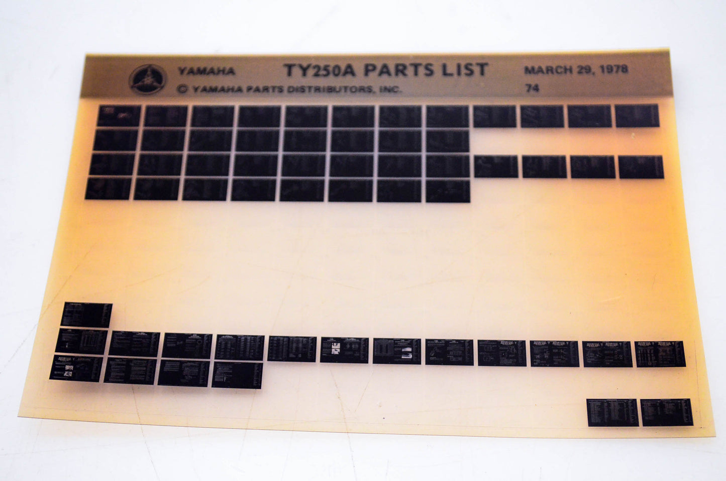 OEM Yamaha TY250A 1978/March 29 '74 Parts List Microfiche