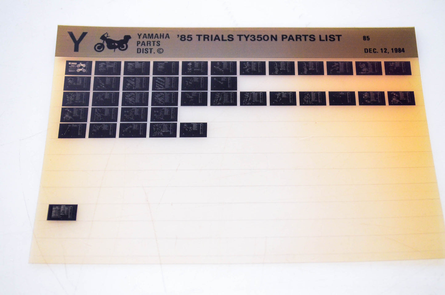 OEM Yamaha TY350N 1984/December 12 '85 Trials Parts List Microfiche