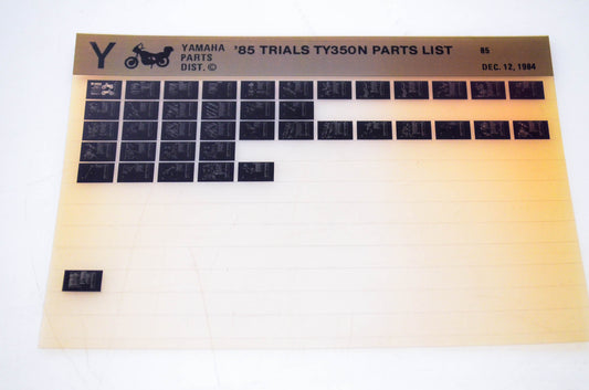 OEM Yamaha TY350N 1984/December 12 '85 Trials Parts List Microfiche