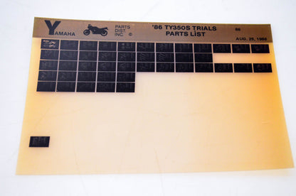 OEM Yamaha TY350S 1986/August 25 '86 Trials Parts List Microfiche