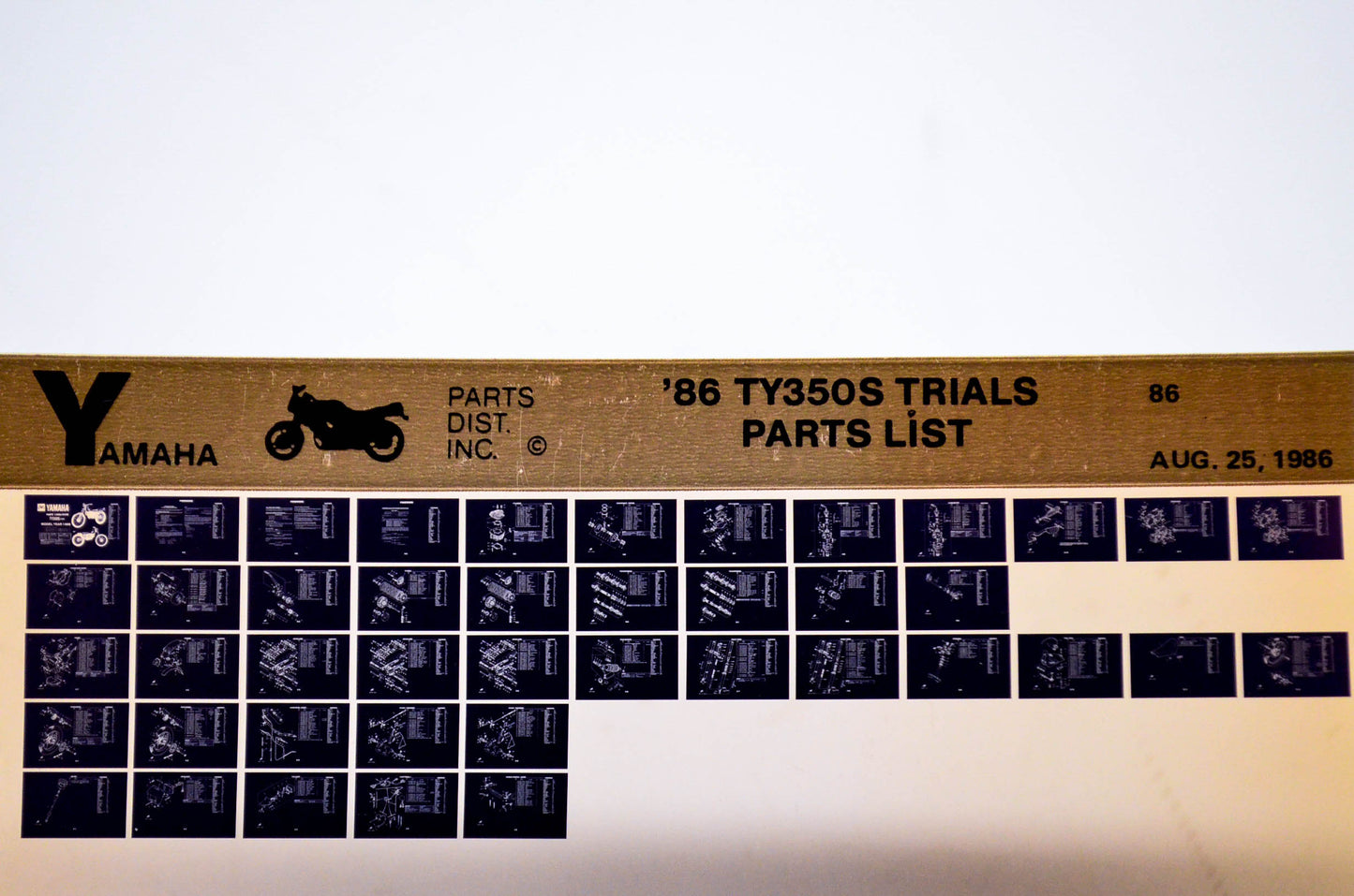 OEM Yamaha TY350S 1986/August 25 '86 Trials Parts List Microfiche
