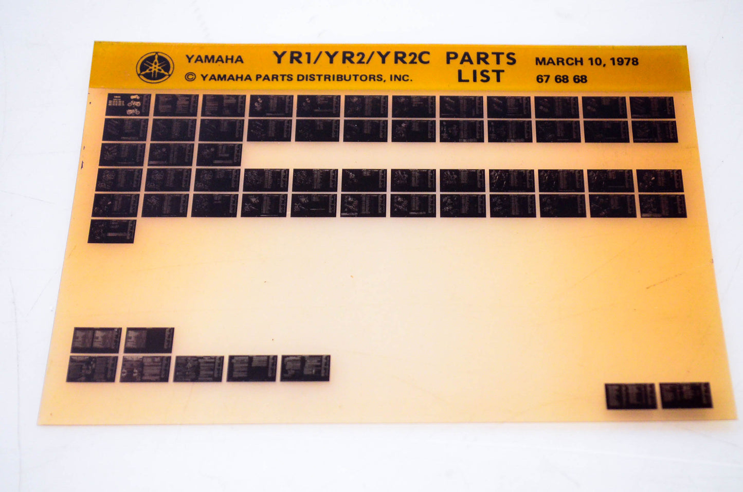 OEM Yamaha YR1/YR2/YR2C 1978/March 10 '67 - '68 Parts List Microfiche
