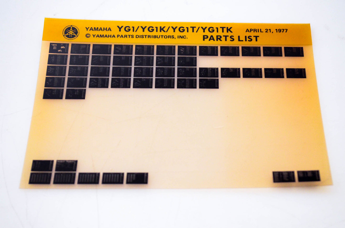 OEM Yamaha YG1/YG1K/YG1T/YG1TK 1977/April 21 '77 Parts List Microfiche