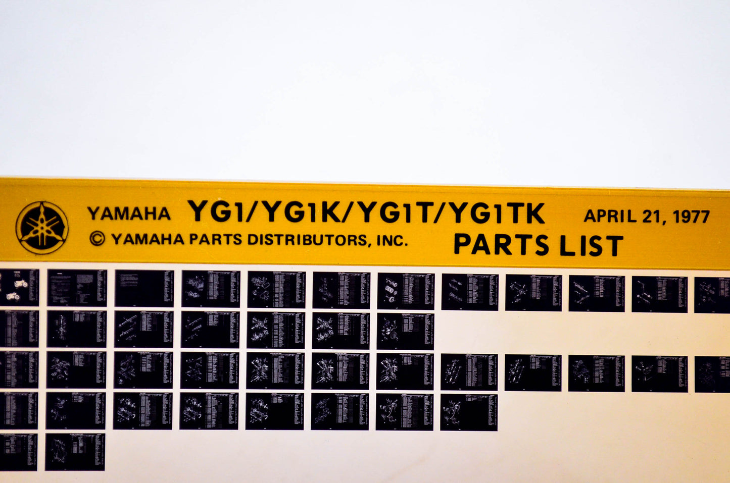 OEM Yamaha YG1/YG1K/YG1T/YG1TK 1977/April 21 '77 Parts List Microfiche