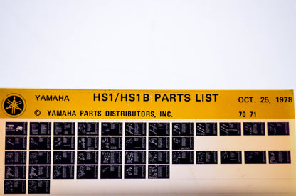 OEM Yamaha HS1/HS1 B 1978/October 25 '70 - '71 Parts List Microfiche