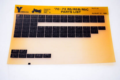 OEM Yamaha R5/R5B/R5C 1985/August 21 '70 - '72 Parts List Microfiche