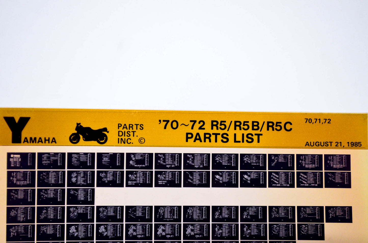 OEM Yamaha R5/R5B/R5C 1985/August 21 '70 - '72 Parts List Microfiche