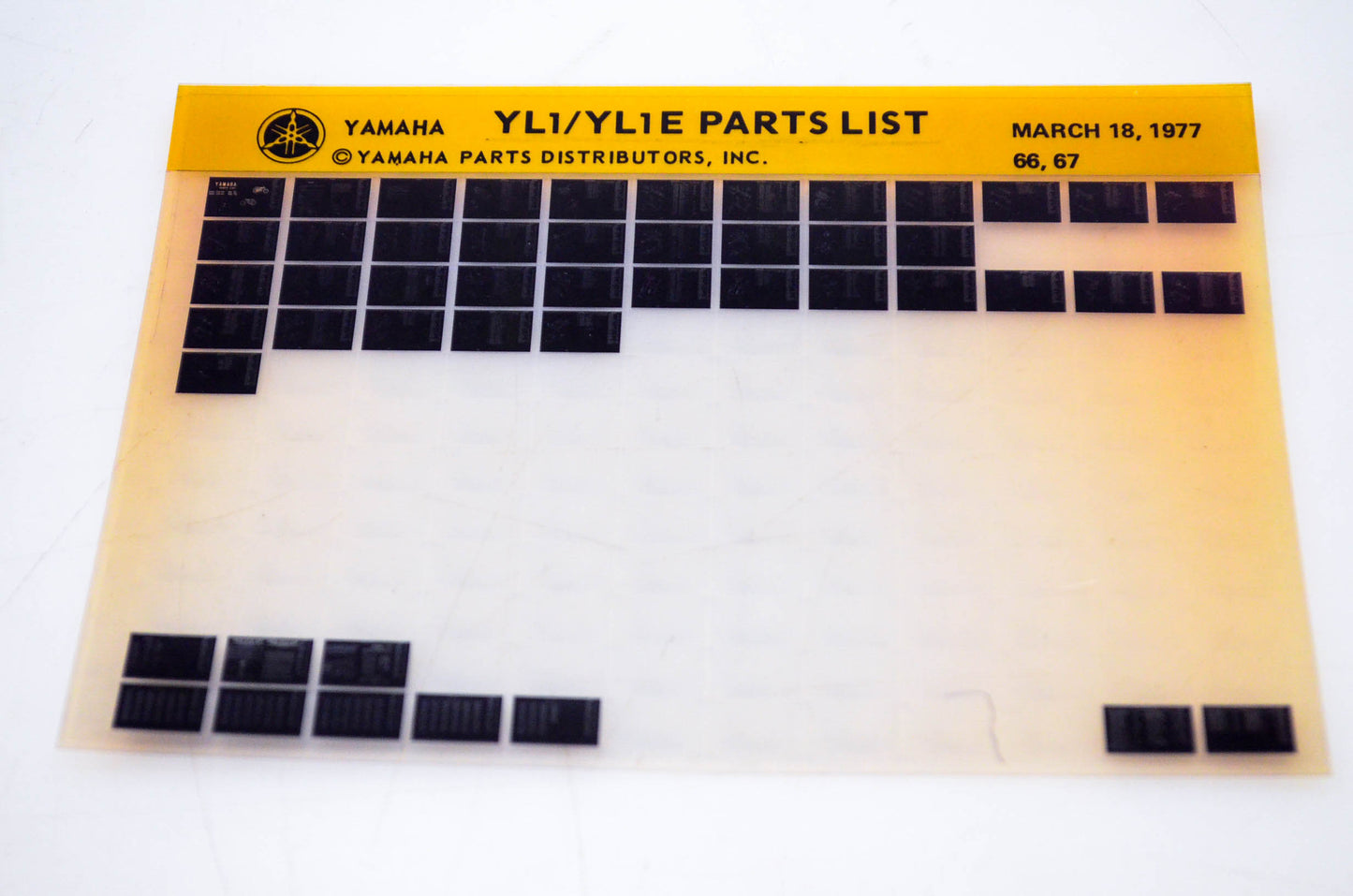 OEM Yamaha YL1/YL1E 1977/March 18 '66 - '67 Parts List Microfiche