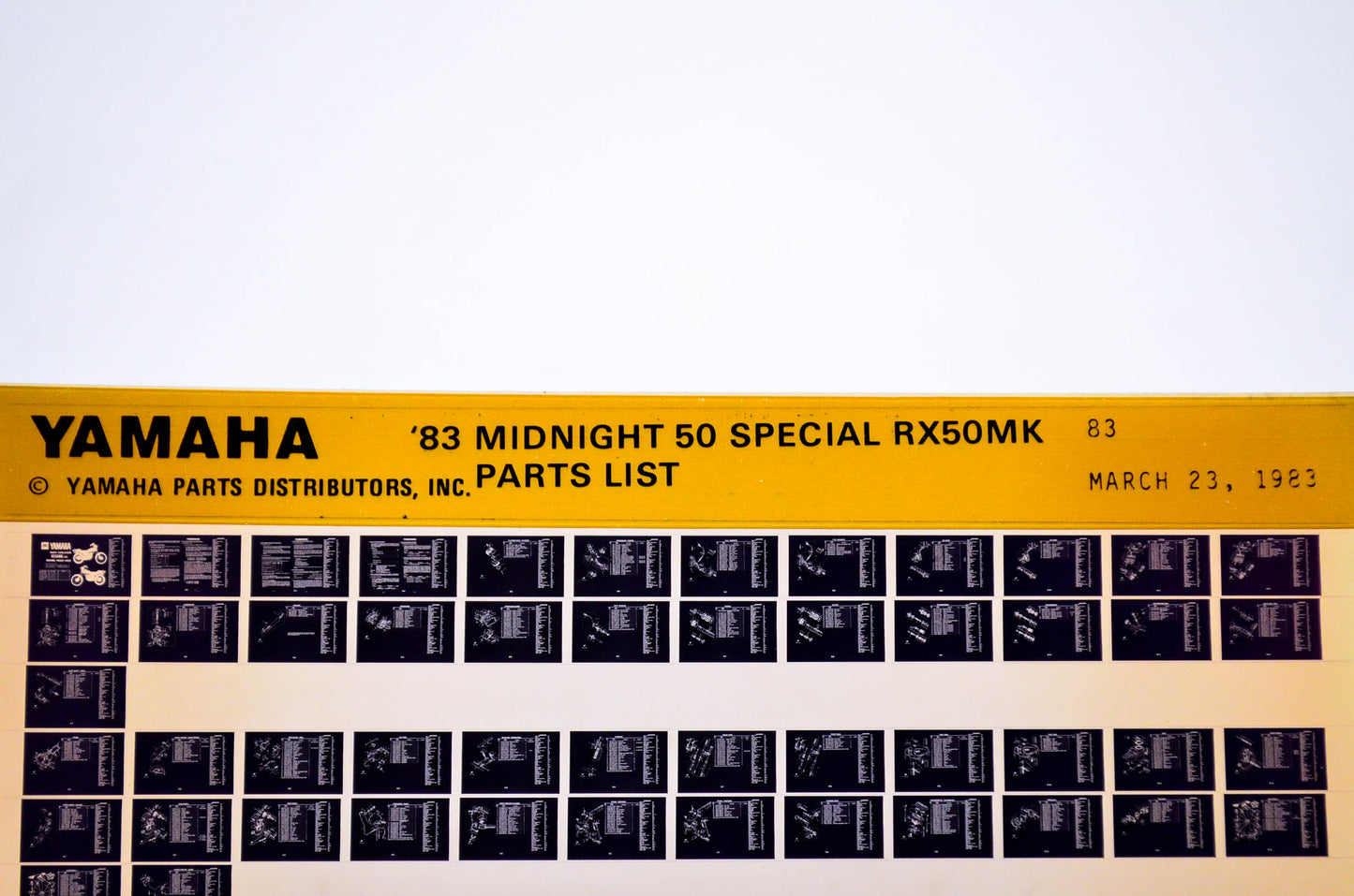 OEM Yamaha RX50MK 1983/March 23 '83 Midnight 50 Special Parts List Microfiche