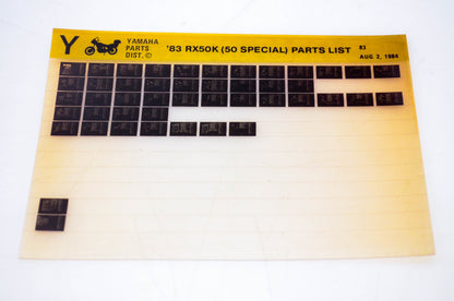 OEM Yamaha RX50K 1984/August 2 '83 50 Special Parts List Microfiche