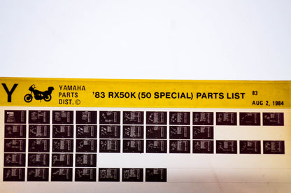 OEM Yamaha RX50K 1984/August 2 '83 50 Special Parts List Microfiche