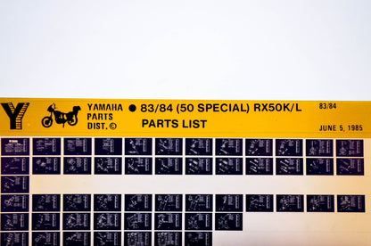 OEM Yamaha RX50K/L 1985/June 5 '83 - '84 50 Special Parts List Microfiche