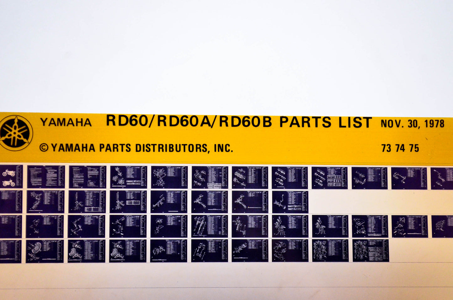 OEM Yamaha RD60/RD60A/RD60B 1978/November 30 '73 - '75 Parts List Microfiche