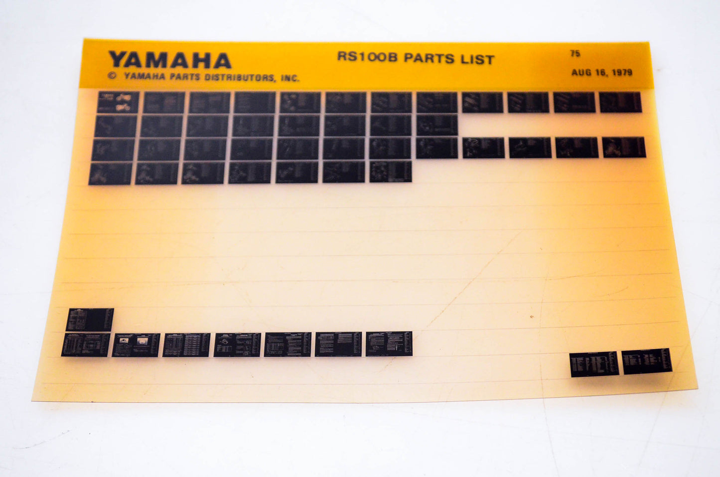 OEM Yamaha RS100B 1979/August 16 '75 Parts List Microfiche