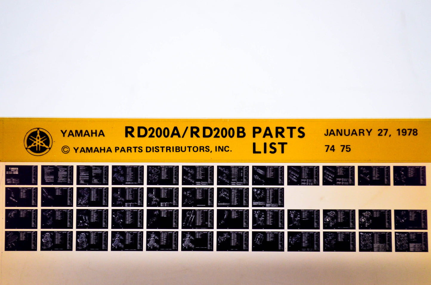 OEM Yamaha RD200A/RD200B 1978/January 27 '74 - '75 Parts List Microfiche