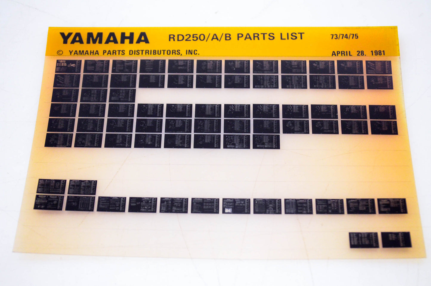 OEM Yamaha RD250/A/B 1981/April 28 '73 - '75 Parts List Microfiche