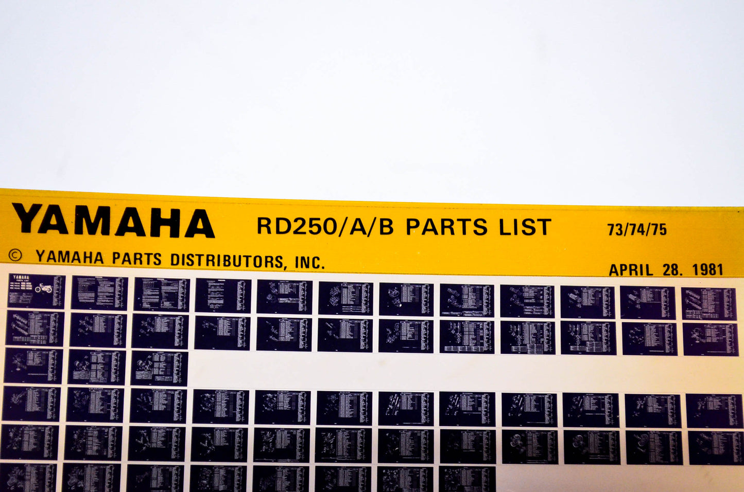 OEM Yamaha RD250/A/B 1981/April 28 '73 - '75 Parts List Microfiche