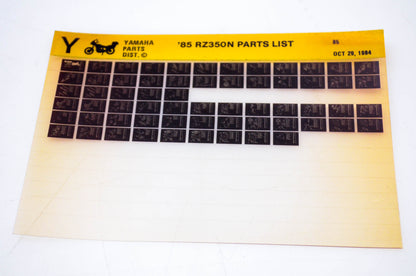 OEM Yamaha RZ350N 1984/October 29 '85 Parts List Microfiche